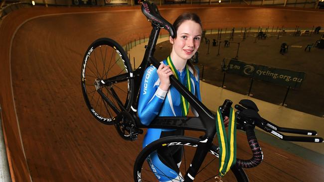 Heidelberg cyclist Keely Bennett at the DISC Velodrome in Thornbury. Picture: James Ross