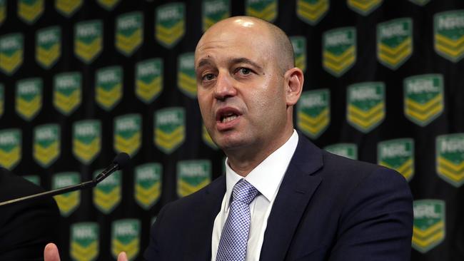 Todd Greenberg on right, new NRL CEO, pictured at Moore Park to announce his promotion.