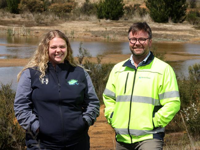 Bellarine Catchment Network biodiversity officer Ash Baldwin, left and Barwon Water strategic project coordinator Tony Belcher at Murrkngubitj Yarram Yaluk. Picture: Alison Wynd