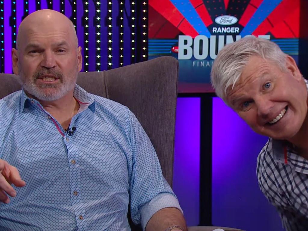 Jason Dunstall (left) and Danny Frawley on Saturday’s episode of Bounce.