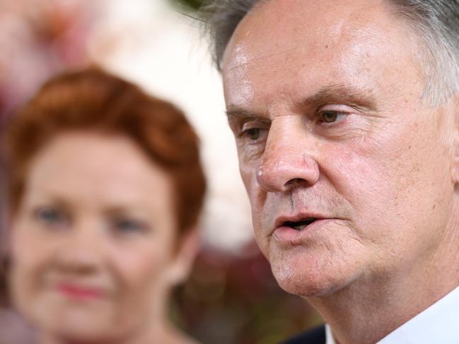 One Nation party leader Pauline Hanson and One Nation candidate and state leader for NSW Mark Latham. Picture: Joel Carrett