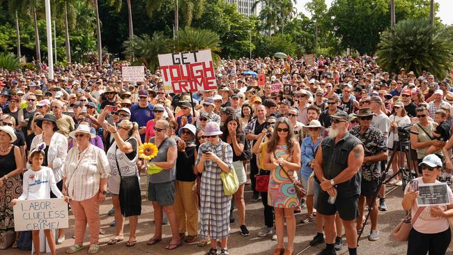 Thousands of demonstrators rally at Parliament House against violent crime in the wake of the murder of Declan Laverty last weekend. Picture: PEMA TAMANG Pakhrin