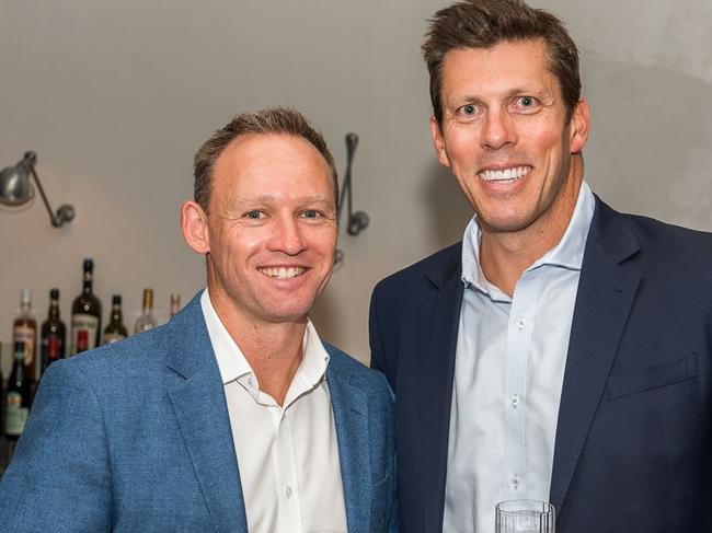HIT 107 GM James Pedersen and Adelaide Footy Club CEO Andrew Fagan - Radio station hit107 launched their new breakfast show withRebecca Morse and Andrew 'Cosi' Costello with a special dinner at OsteriaOggi. Pics: Supplied.