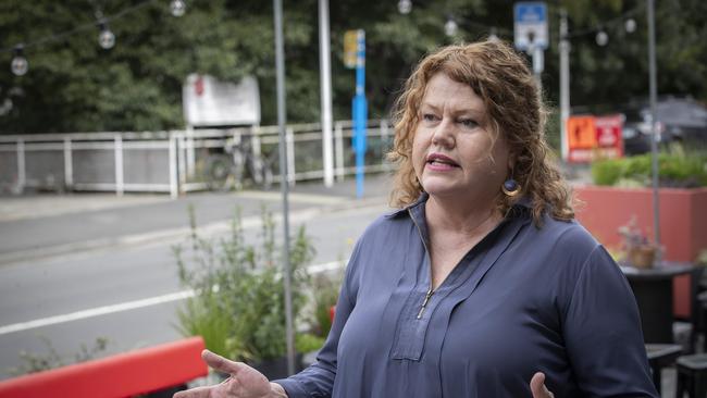 Hobart Lord mayor Anna Reynolds at the street dining trial at Simple, Hobart. Picture: Chris Kidd