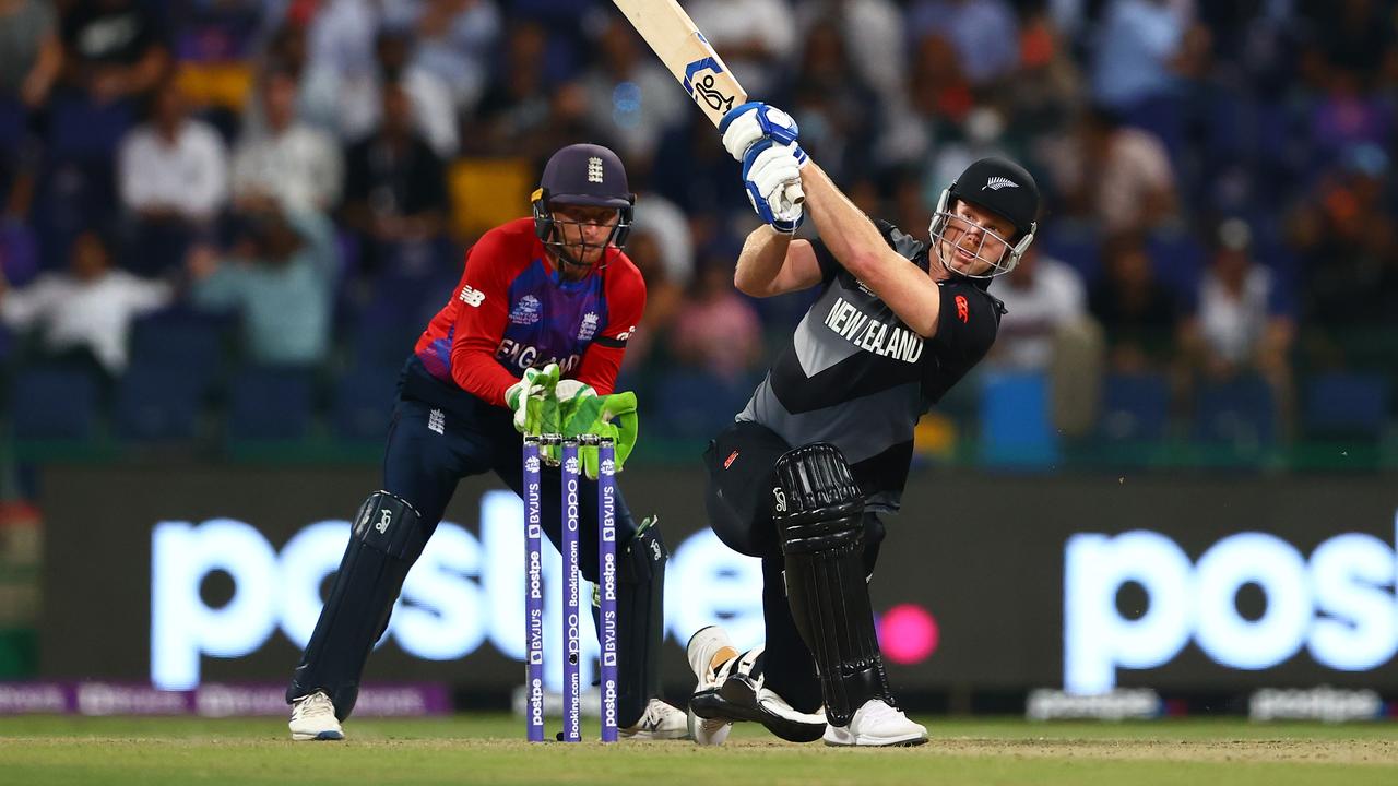 Jimmy Neesham smacked three sixes in his brief cameo. Photo by Francois Nel/Getty Images