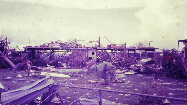 Cyclone Tracy caused major destruction to Darwin. After pictures of a house on Rapid Creek Road in the suburb of Milner in Darwin in the Northern Territory, devastated by Cyclone Tracy in 1974. Picture: Jo Hansen, who lived in the house at the time.