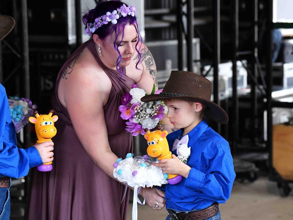 Simone Ward and Geoffrey Borninkhof, were married on The Hill Stage at Gympie Music Muster. Picture: Patrick Woods.