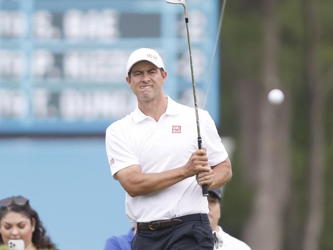 MCKINNEY, TEXAS - MAY 11: Adam Scott of Australia chips to the 18th green during the first round of the AT&T Byron Nelson at TPC Craig Ranch on May 11, 2023 in McKinney, Texas. (Photo by Tim Heitman/Getty Images)