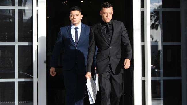 US Marines Lester Rodriguez Turcios (left) and Juan Martinezjaramillo (right) leave the Supreme Court in Darwin after day one of their trial on Monday. Picture: Jason Walls