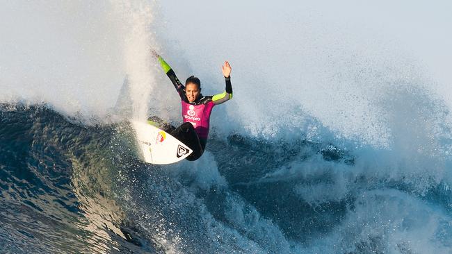 Sally Fitzgibbons of Gerroa, New South Wales, Australia (pictured) placed equal third in the Ripcurl Pro Bells Beach today, 23 April 2014. Fitzgibbons was defeated by Carissa Moore (HAW) in the semifinals after posting a heat total of 10.53 points to the 11.10 points (both out of a possible 20.00) posted by Moore.