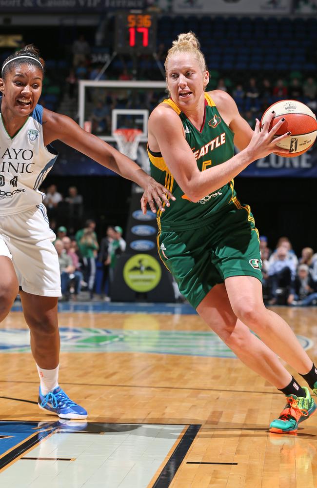 Abby Bishop is back in green and gold, but not for the Opals. She has been cut from the Olympic squad and headed back to Seattle storm. Picture: David Sherman (NBAE via Getty Images)