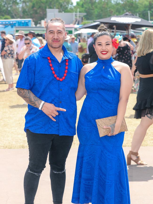 Having a ball at The Great Northern Darwin Cup at Fannie Bay Turf Club are Jane Laughton and Nifo Saia. Picture: Glenn Campbell