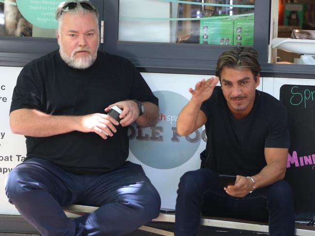 Kyle Sandilands grabbing a post-show coffee with John Ibrahim in Kings Cross. Picture: John Grainger