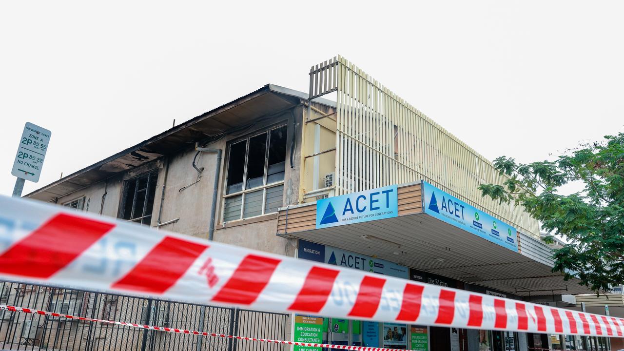 The scene of the Chin Arcade Fire on Cavenagh St. Picture: Glenn Campbell