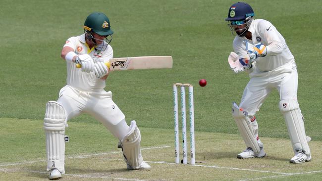 Marcus Harris attacks the bowling of part-time spinner Hanuma Vihari. Picture: AAP