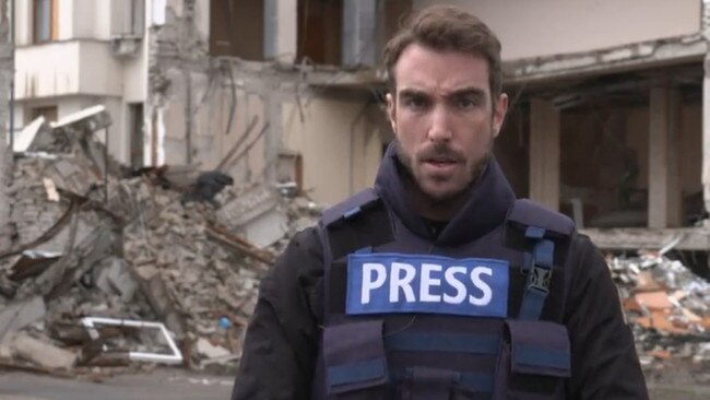 ABC journalist Sean Rubinsztein-Dunlop reported on the terrifying incident in the hours following the missile strike. Picture: Screengrab ABC News