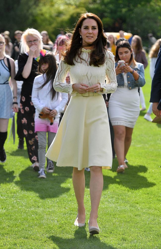 Catherine wears the same Chloe dress at a tea party in the grounds of Buckingham Palace. Picture: Andrew Parsons - WPA Pool/Getty Images