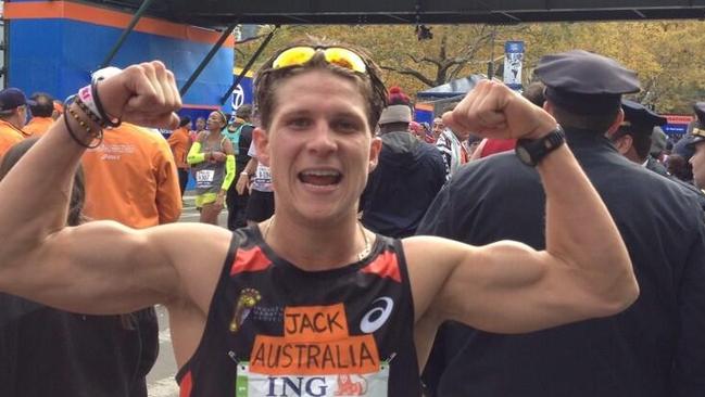 Jack Wilson crosses the finish line in the New York Marathon in 2013. Wilson finished in an incredible 3.14.49.