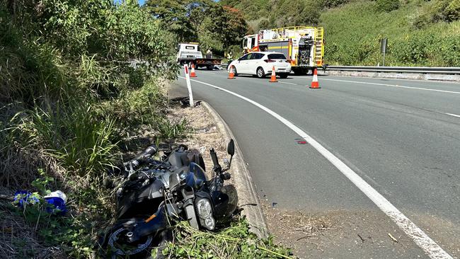 Emergency services are at a crash between a motorbike and a vehicle on Mapleton Rd in Kureelpa.