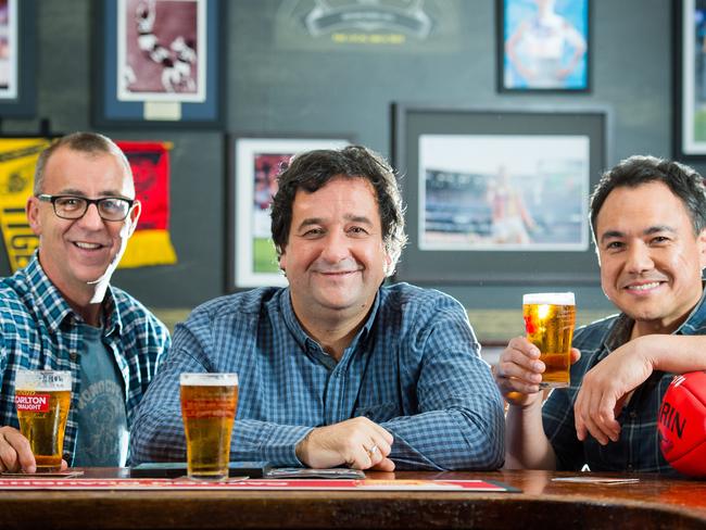 Former Before the Games stars Andrew Maher and Mick Molloy have teamed with Sam Pang for Seven’s footy show The Front Bar.