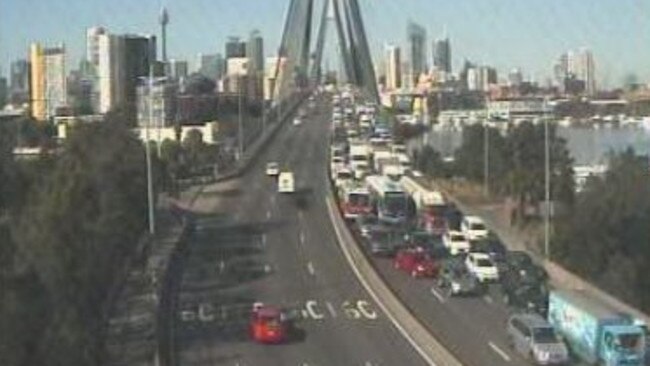 Traffic is at a standstill on the Anzac Bridge heading west. Picture: Live Traffic Sydney