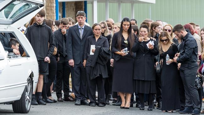 Family and friends of Tyrese Bechard at his funeral in Picton, southwest Sydney, on Thursday. Picture: NCA NewsWire / Monique Harmer