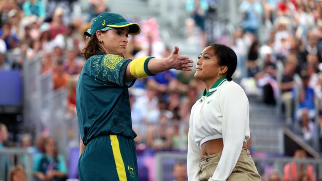 B-Girl Raygun of Team Australia and Logistx of Team United States. Photo by Elsa/Getty Images.