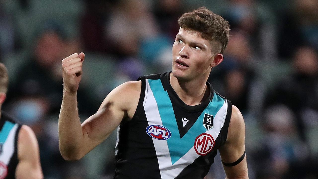 Port Adelaide youngster Mitch Georgiades was involved in a road accident. Picture: Sarah Reed / AFL Photos via Getty Images