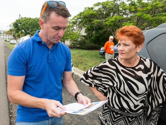 One Nation leader Senator Pauline Hanson and media adviser James Ashby in Queensland in November. Picture: AAP