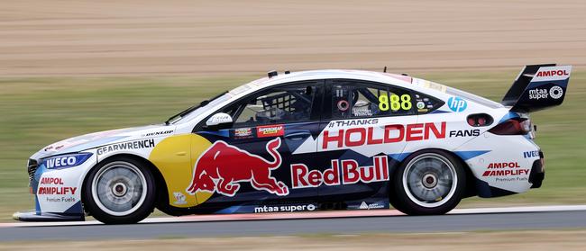 Final flight … Jamie Whincup in his Redbull Holden Commodore powering through the chase at Mount Panorama Raceway Picture: Tim Hunter.