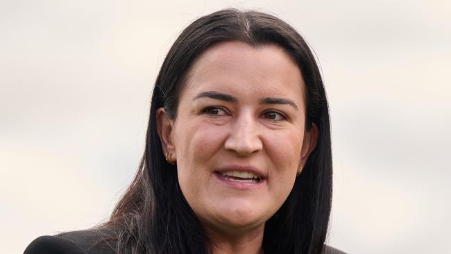 PERTH, AUSTRALIA - OCTOBER 22: Laura Kane addresses the media during an Indigenous All Stars media announcement at Optus Stadium on October 22, 2024 in Perth, Australia. (Photo by Stefan Gosatti/AFL Photos/via Getty Images)