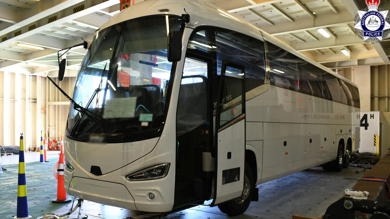 Two Victorian men have been arrested in Adelaide following the seizure of 139kg of cocaine hidden inside a shipment of luxury buses. Picture: Australian Federal Police