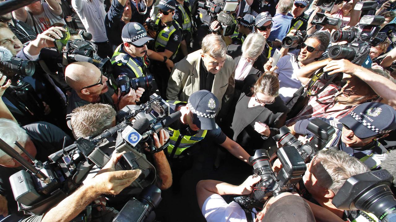 Pell arrives at the County Court for a plea hearing after being found guilty of child sex offences. Picture: David Caird