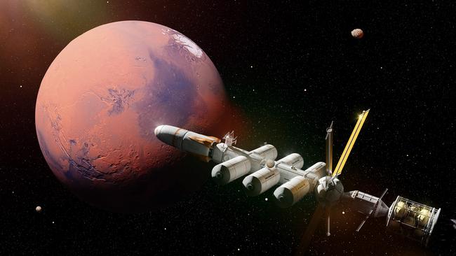 An artist's impression of a futuristic space ship reaching Mars. Picture: Supplied