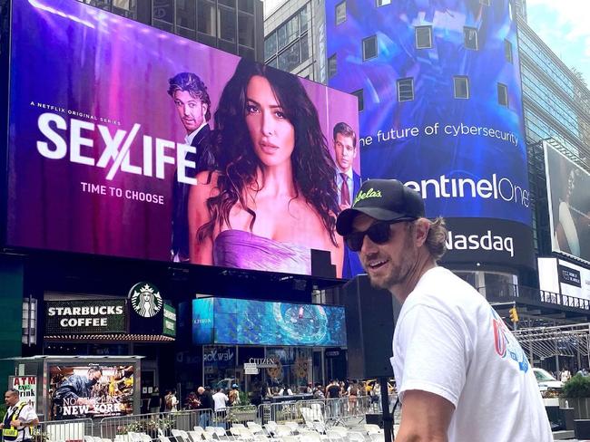 If you can make it there … Adam Demos checks himself out on a billboard in New York's Times Square. Picture: Supplied