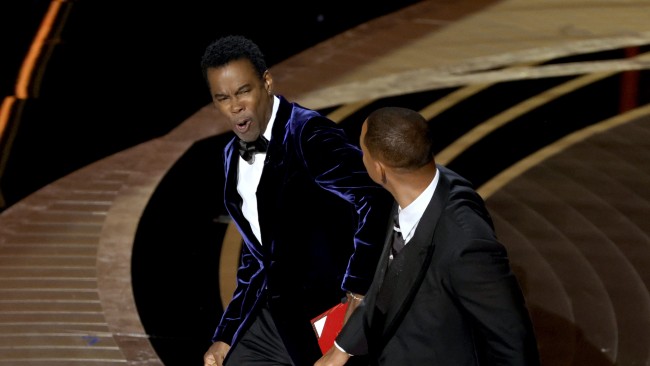 Will Smith slaps Chris Rock at the Oscars on March 27. Picture: Neilson Barnard/Getty Images