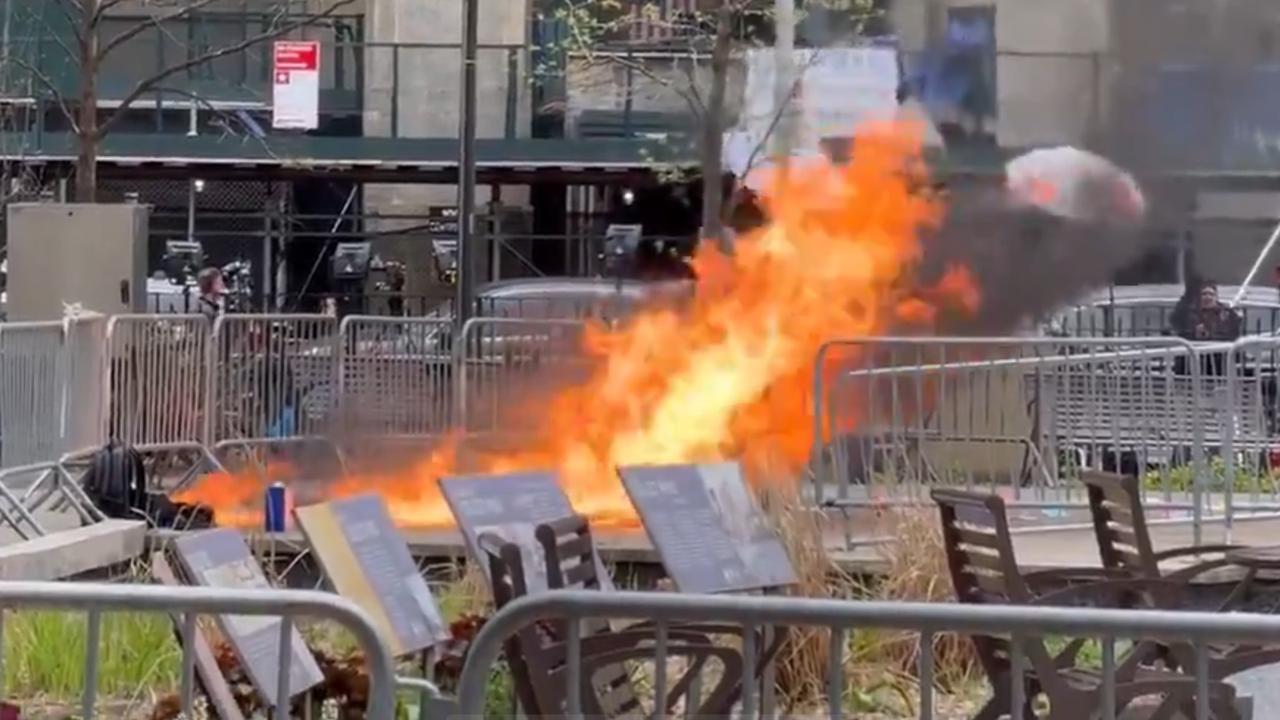 Man sets himself on fire outside courthouse where Donald Trump is inside. Picture: X/Twitter.