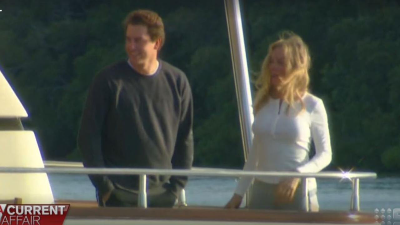 Hannah Fox and Vallance Simonds on the deck of the luxury superyacht. Picture: Channel 9/ACA