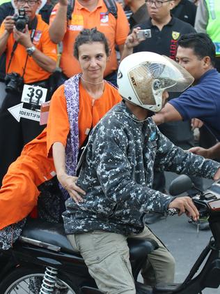 Sara Connor during the reconstruction on Kuta Beach. Picture: Zul Edoardo.