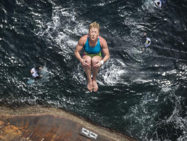 Cesilie Carlton of the USA dives from the 21.5 metre platform during the eighth stop of the Red Bull Cliff Diving World Series, Shirahama, Japan. Picture: Romina Amato/Red Bull via Getty Images