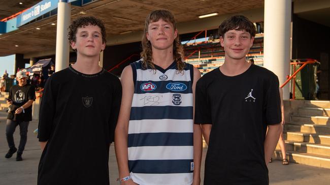 Dj Wilson, Lincoln Hill and Taylor Byrd at the Gold Coast Suns vs Geelong Cats Round 10 AFL match at TIO Stadium. Picture: Pema Tamang Pakhrin