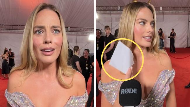 Margot Robbie was stunned when we showed her a photo on the red carpet.