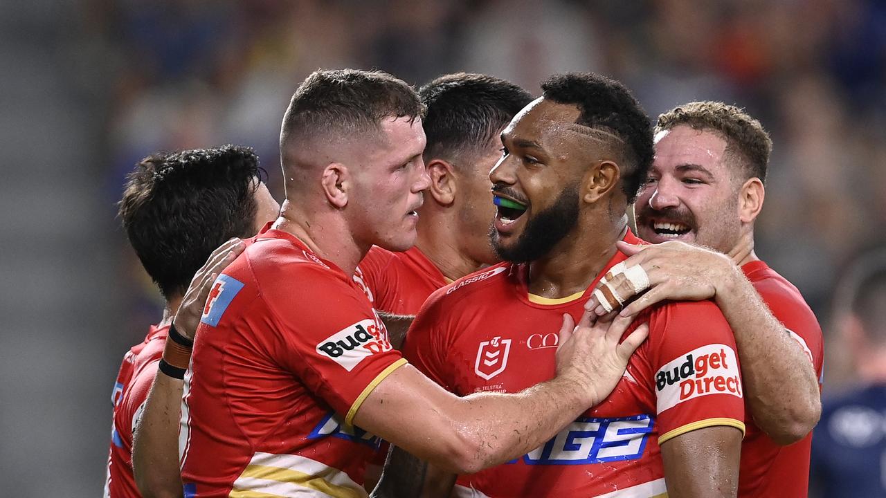 Former Cowboys Tom Gilbert and Hamiso Tabuai-Fidow haunted their old team, each crossing over for a try. Picture: Getty Images.