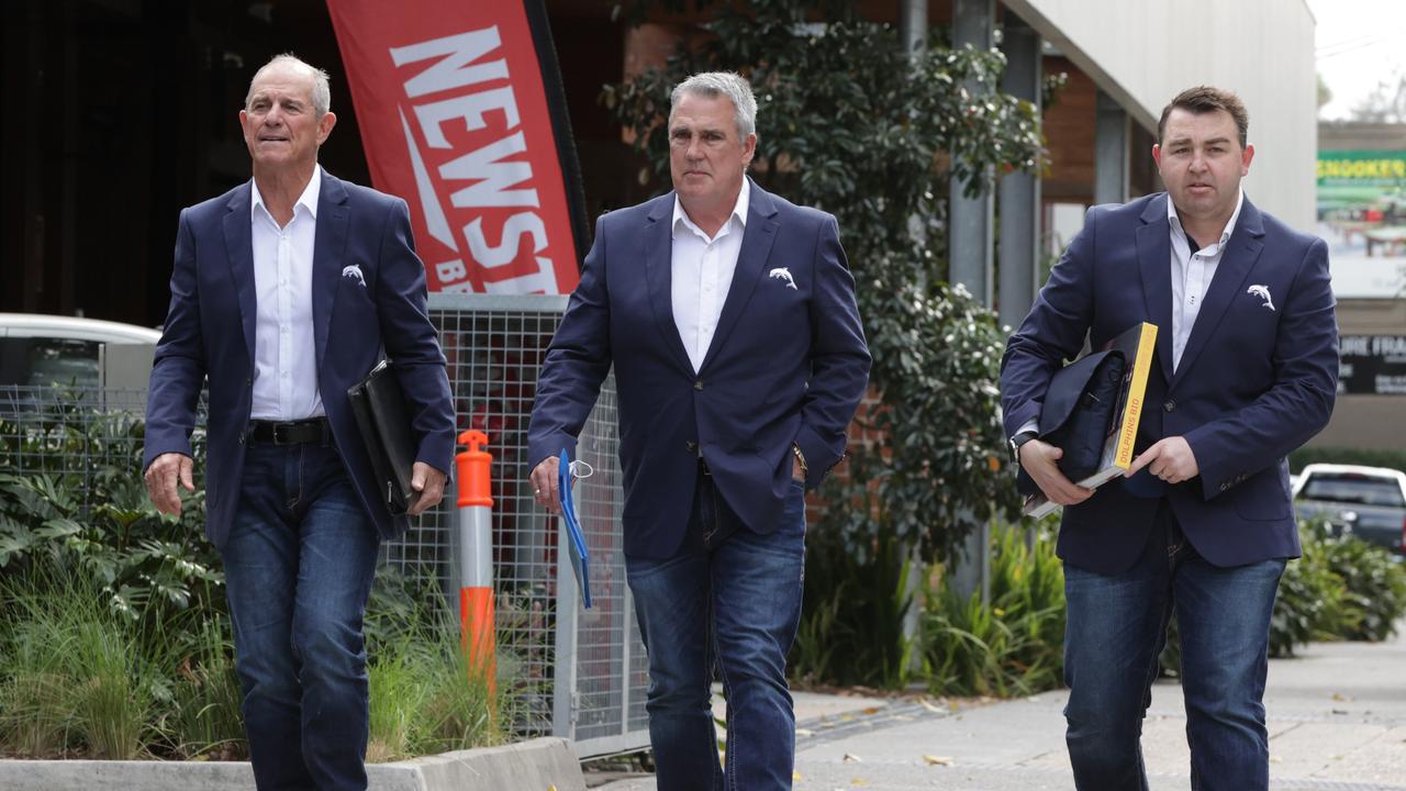 Redcliffe Dolphins chairman Bob Jones, chief executive Tony Murphy, and did chief Terry Reader arrive at QRL headquarters to present their bid to be Brisbane's next expansion team in the NRL. Picture Lachie Millard