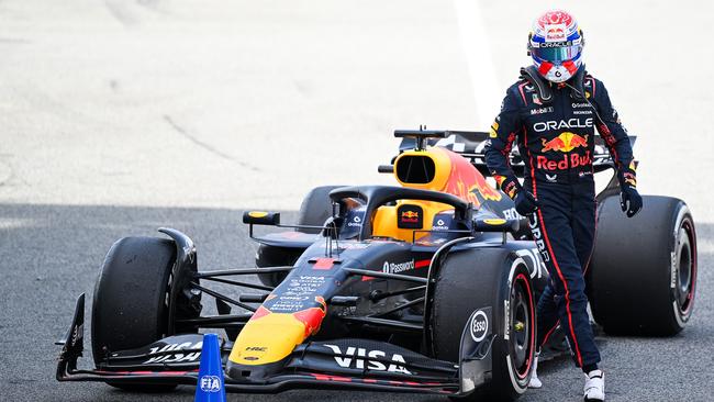BARCELONA, SPAIN - JUNE 01: Max Verstappen of the Netherlands gets off the the (1) Oracle Red Bull Racing RB21 after  the F1 Grand Prix of Spain at Circuit de Barcelona-Catalunya on June 01, 2025 in Barcelona, Spain. (Photo by David Ramos/Getty Images)