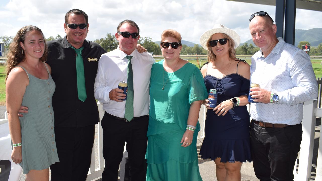 Charissa and Peter Nalder, Evan and Cathy Thompson, and Tracy and Mitch Williams at the St Patrick’s Day races in Rockhampton on March 12, 2022. Picture: Aden Stokes