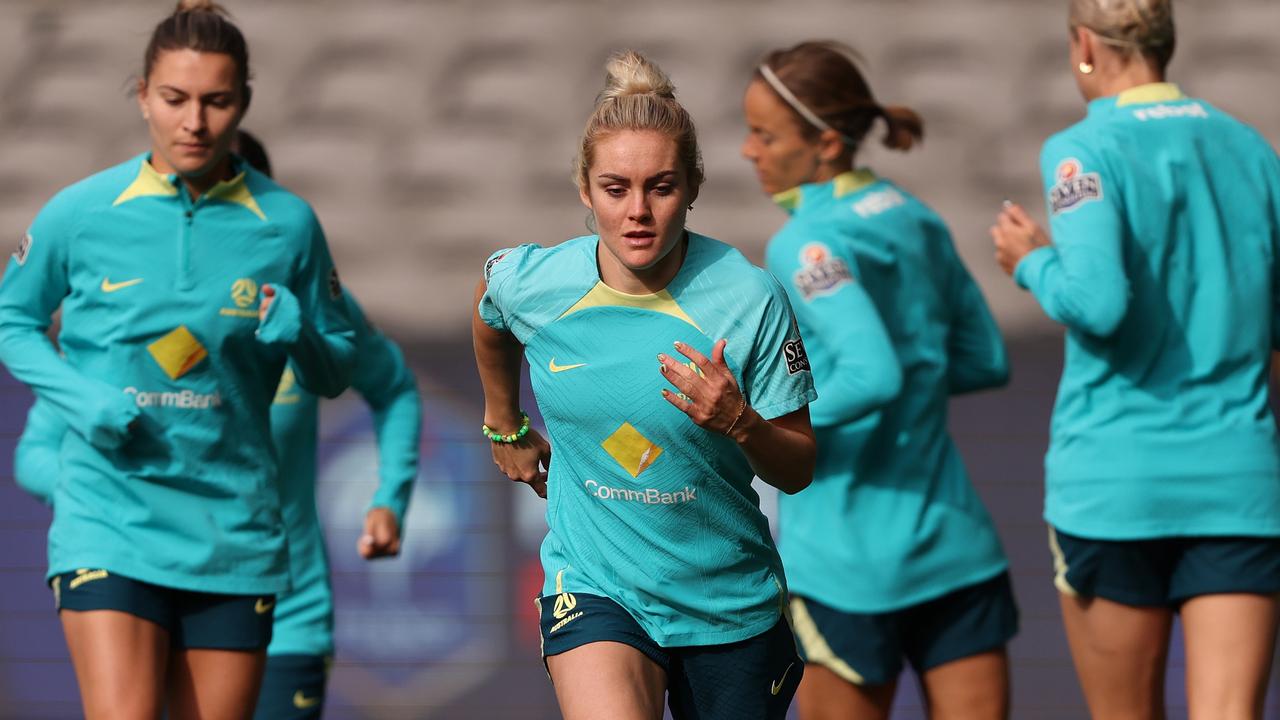 The Matildas had their first look at the Marvel Stadium surface on Thursday, with Carpenter declaring it looked ‘pretty good’ ahead of its first round ball game since March. Picture: Robert Cianflone / Getty Images