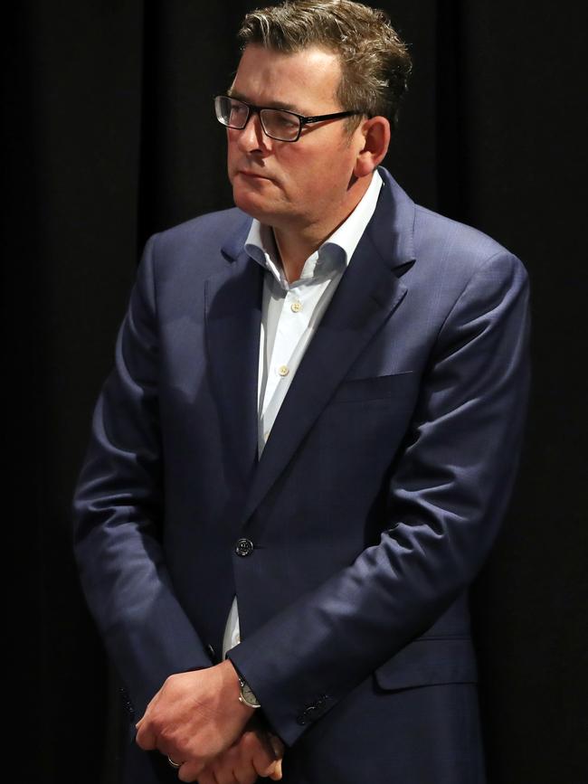 Victorian Premier Daniel Andrews faces a grilling from the media yesterday. Picture: NCA NewsWire / David Crosling