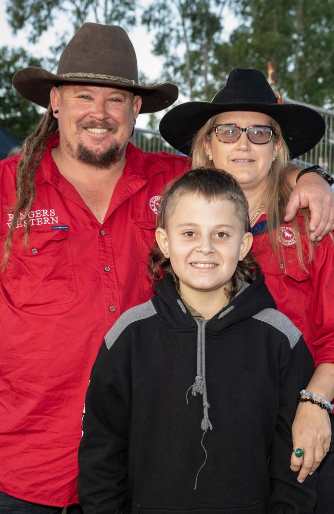 Shane Watson, Cooper Watson and Roslyn Watson at Gargett Rodeo Saturday 3 June 2023 Picture: Michaela Harlow