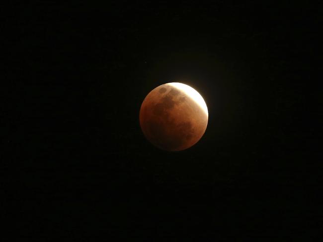 The “super blue blood moon”, pictured from Naypyitaw, Myanmar. Picture: AP/Aung Shine Oo